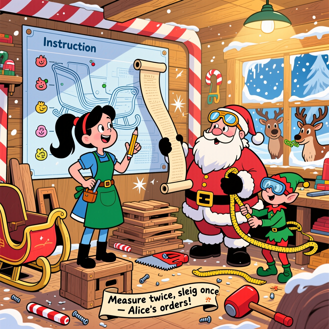 Alice girlfriend , Carpentry , Santa , Instructions , and Christmas Card