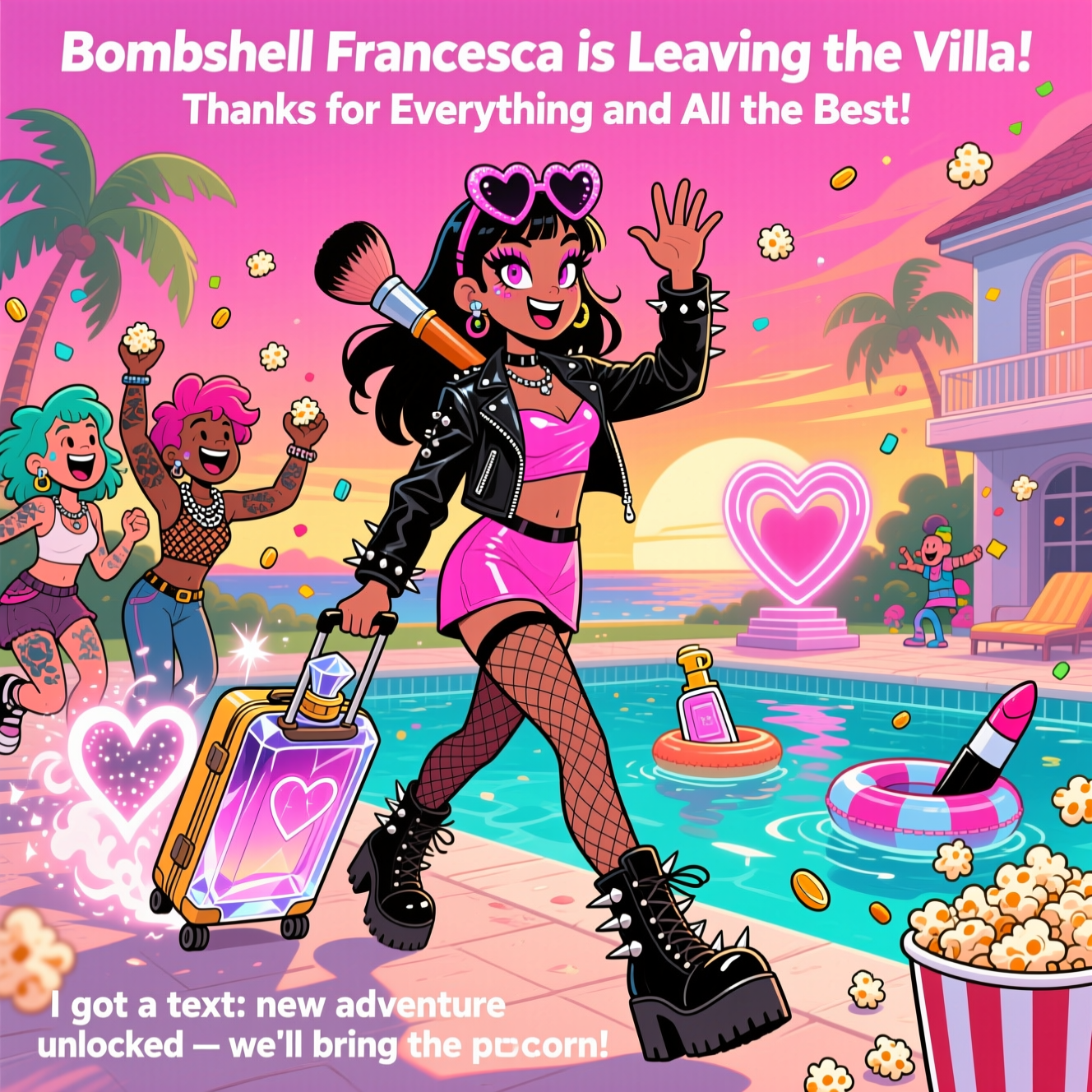 Love Island, Makeup, Perfume, Edgy alternative Fashion, Popcorn, and Farewell Card