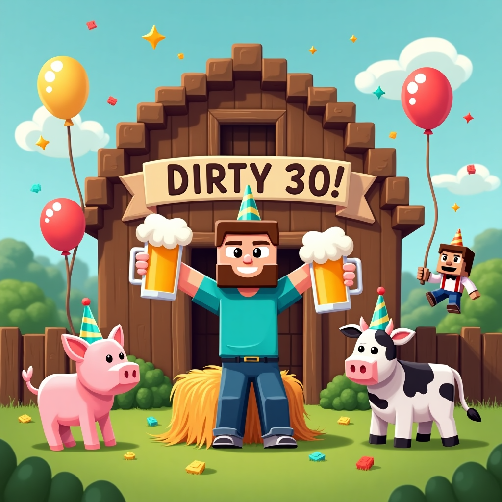 Minecraft Farm Dirty 30 Birthday party with beer Birthday Card