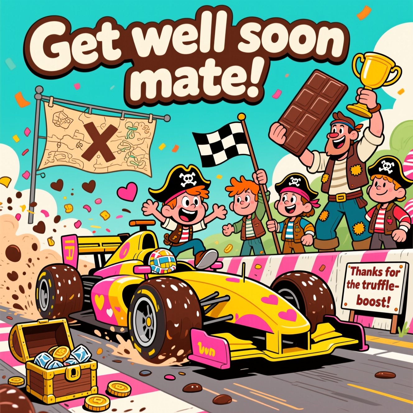 Goonies , F1, Chocolate, Truffle Shuffle, and Thank-you Card