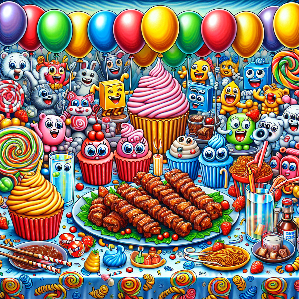 Sweets , Chinese ribs, Mr men, and Coke Birthday Card