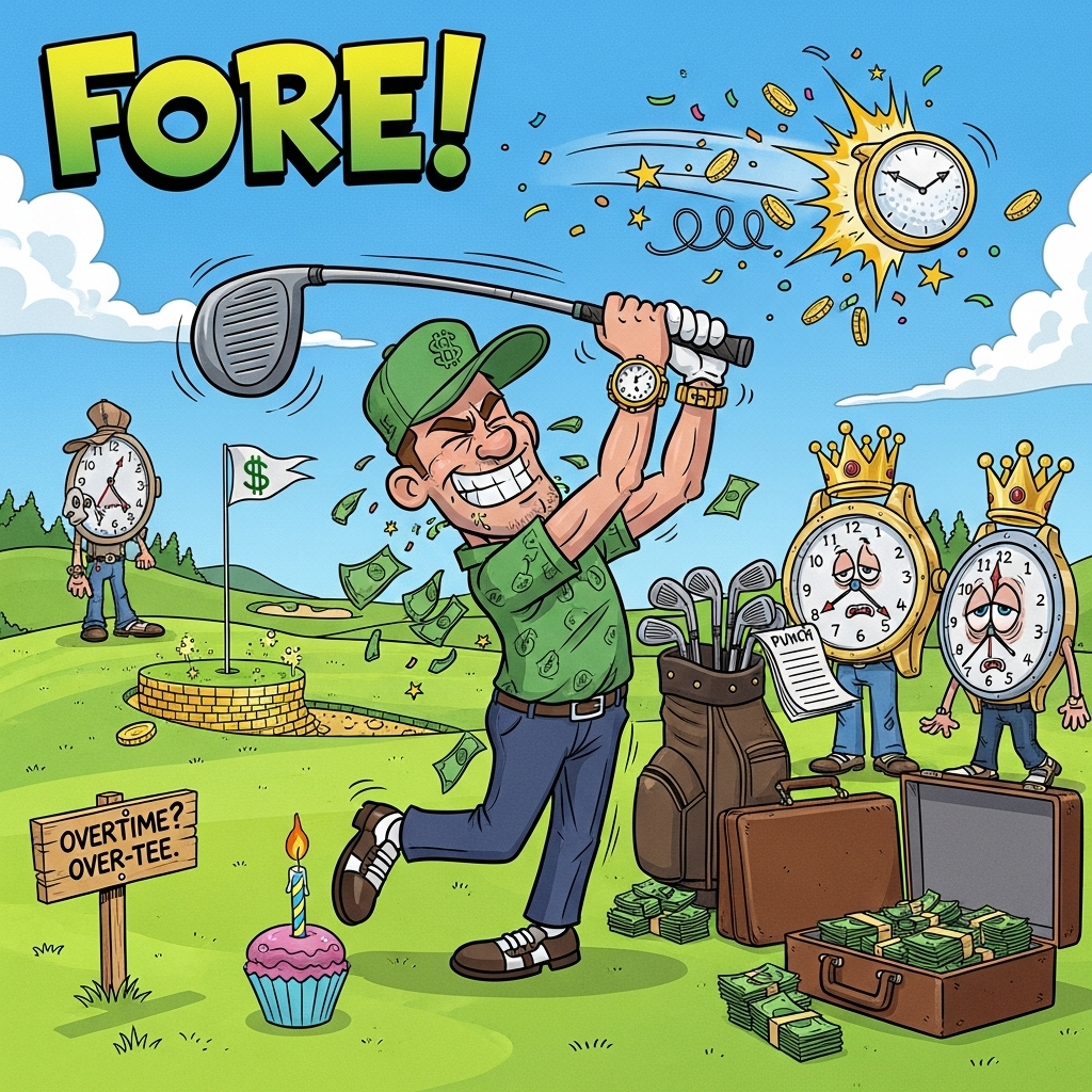 Golf, Watches, Money, Overtime, and Birthday Card