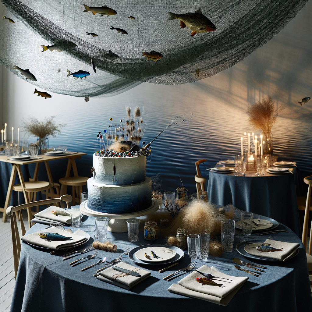 An elegantly understated gathering space is set up. A table is draped in a deep blue cloth symbolic of open waters, with clusters of fishing lures and flies carefully arranged near a creatively decorated cake, its icing reflecting the ripple effect of a calm water current. Simple place settings adorned with fishing-themed accents await the attendees. Above, a soft light filters through a net transformed into an esthetically pleasing canopy, casting a pattern resembling the dappled surface of a cherished fishing locale during the break of dawn. The setting represents a thoughtfully crafted birthday theme, honoring the quiet reflection that accompanies time's passage, as seen through the perspective of a fisherman's early morning solitude.
Generated with these themes: Fishing .
Made with ❤️ by AI.
