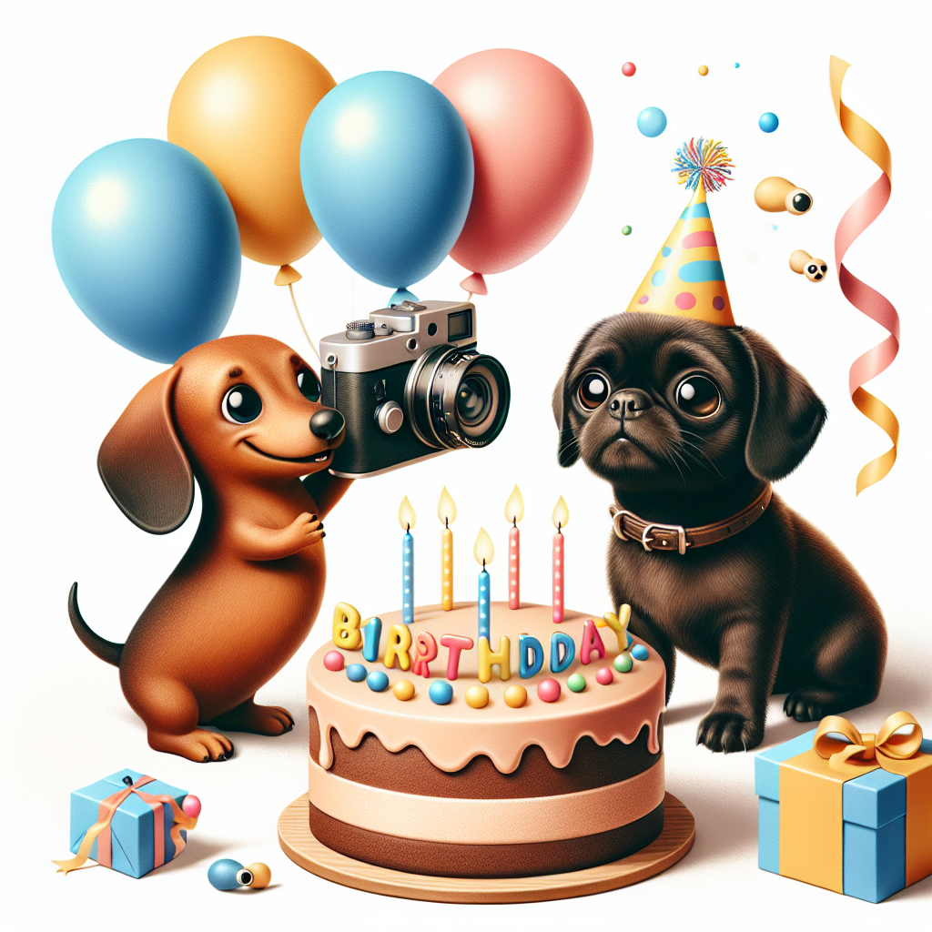 Brown Minature dachshund, Black puggle, Photography, and Grogo Birthday Card