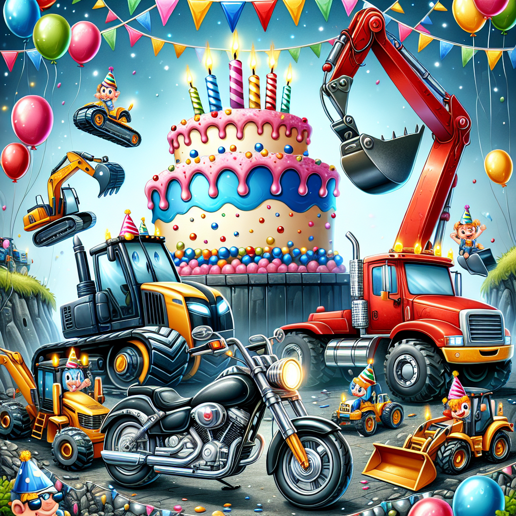 Motorbikes, diggers, fire engines, dumper trucks, tractors, quads, monster trucks Birthday Card
