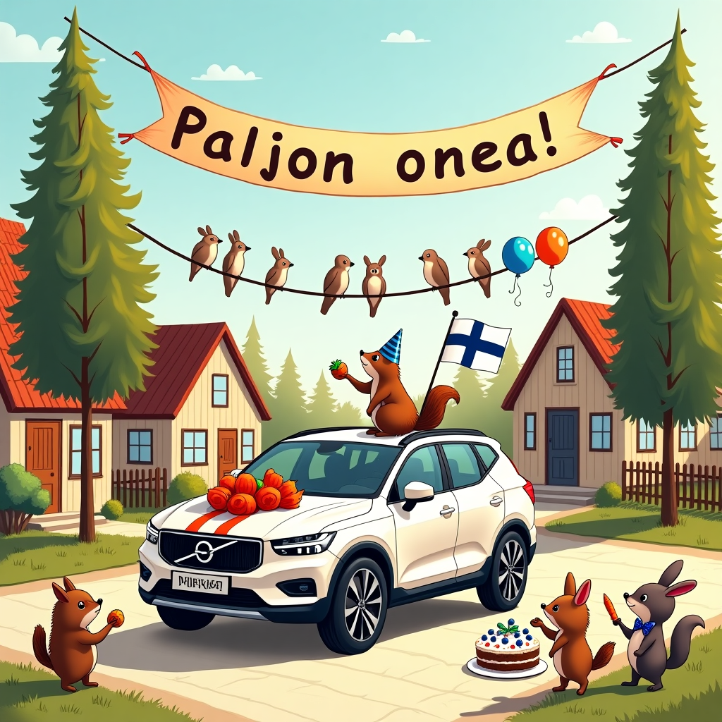 Volvo xc60 and text "Paljon onnea!" Birthday Card