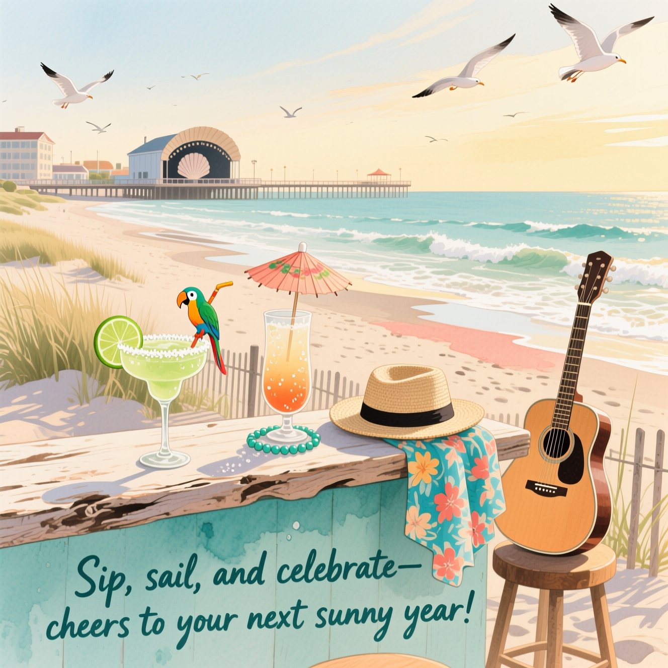 Jimmy buffett, Hampton beach, ocean, drinks, , and Birthday Card