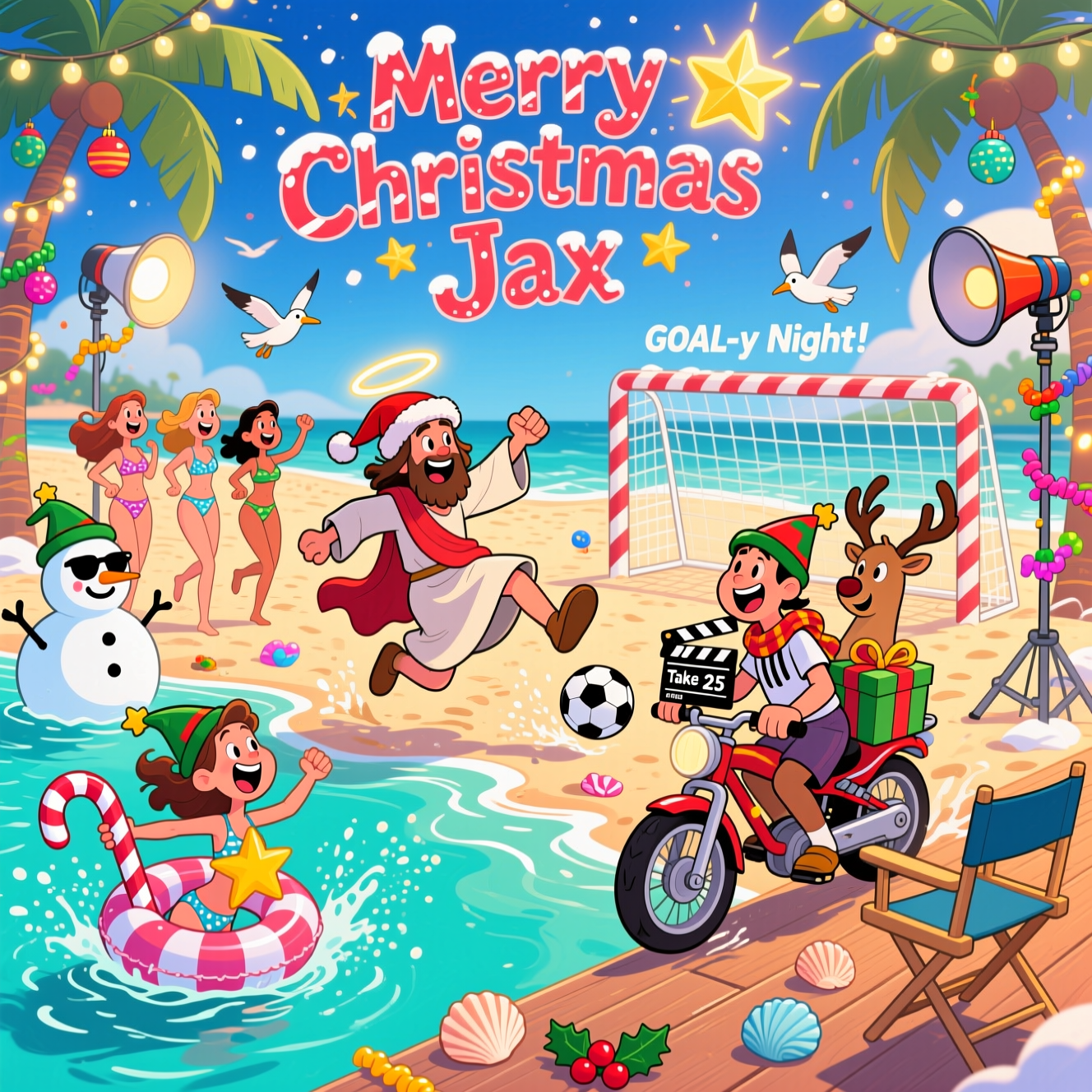 Motorcycles, soccer, beach, swimming, pretty girls, Jesus, acting, goofing around, and Christmas Card