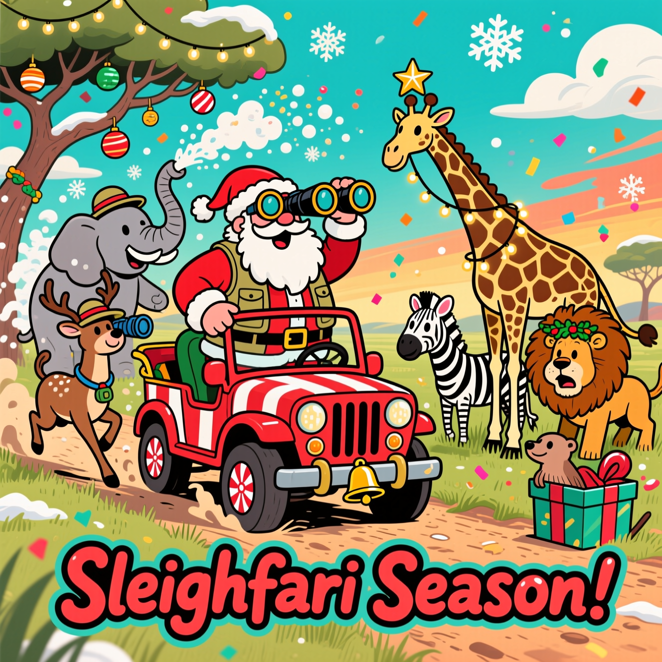 Santa on safari , and Christmas Card