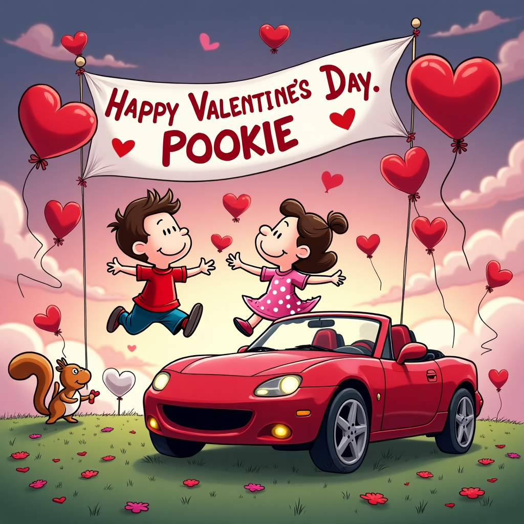 An mx5 NA with valentines day theme with hearts everywhere , and Valentines-day Card