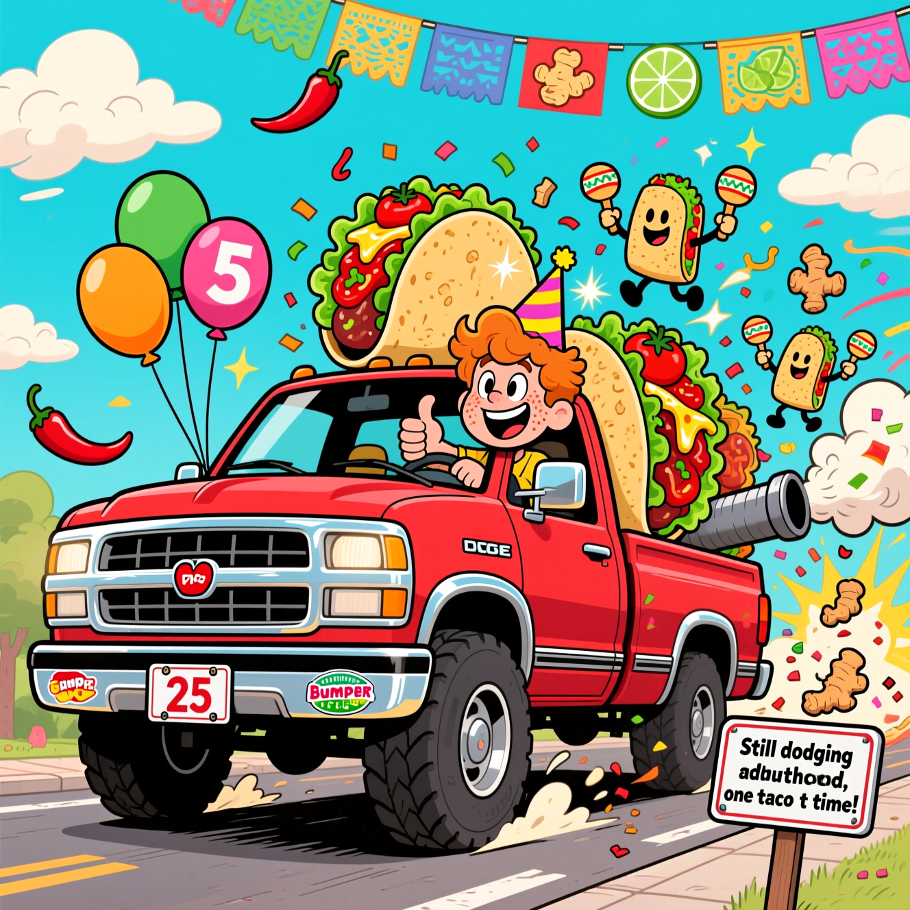 Dodge Truck, Tacos, ginger,, and Birthday Card