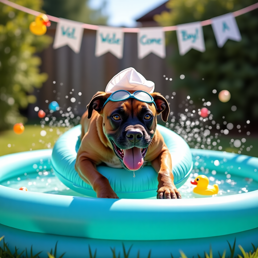 Boxer dog, and Swimming New-baby Card