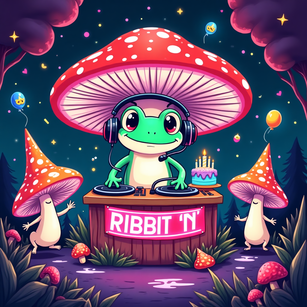 Frogs, Mushrooms, Rave, Dj, and Birthday Card