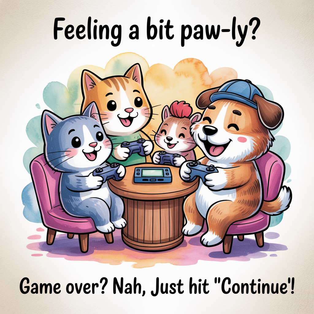 Cute animals, a bar, video games, friends , and Sympathy Card