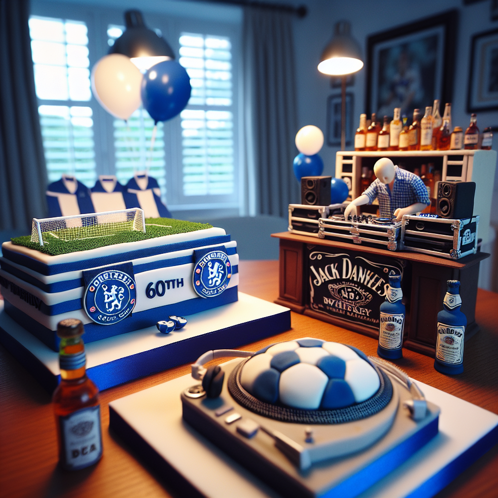 A room is tastefully decorated for a middle-aged man's 60th birthday. The room shows a subtle yet unmistakable homage to his beloved soccer team through blue and white decorations. A miniature DJ station, meticulously constructed with attention to detail, captures the celebratory vibe. Edible garnishments themed after a popular whiskey brand bring a sense of mature sophistication to the birthday cake, providing a cohesive tie-in with the soccer and music elements. These collective elements beautifully articulate the ambiance of a significant birthday celebration, intimately intertwined with the man's cherished interests.
Generated with these themes: Jim. 60th. Rangers fc. DJ. Jack Daniels .
Made with ❤️ by AI.