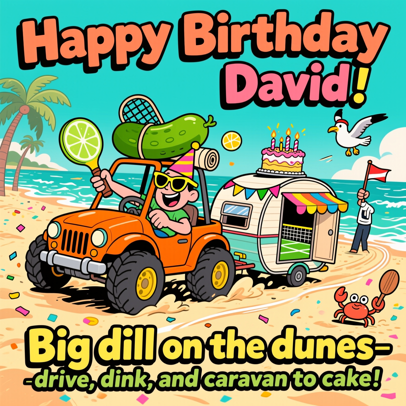 Pickleball, Beach driving , Caravanning, and Birthday Card