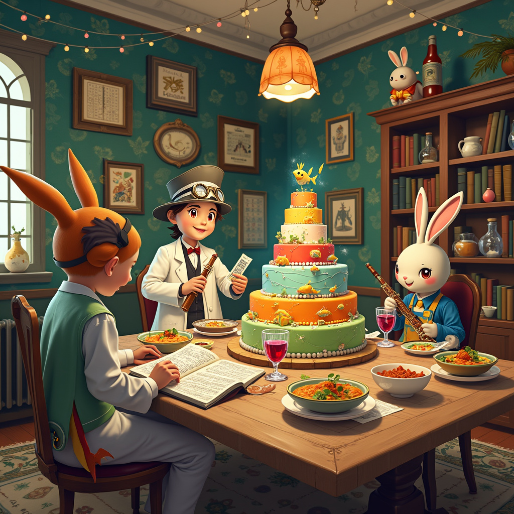 Cake, Korean food, Red wine, Sudoku, Magikarp, Clarinet, and Chemistry, and Mahjong Birthday Card