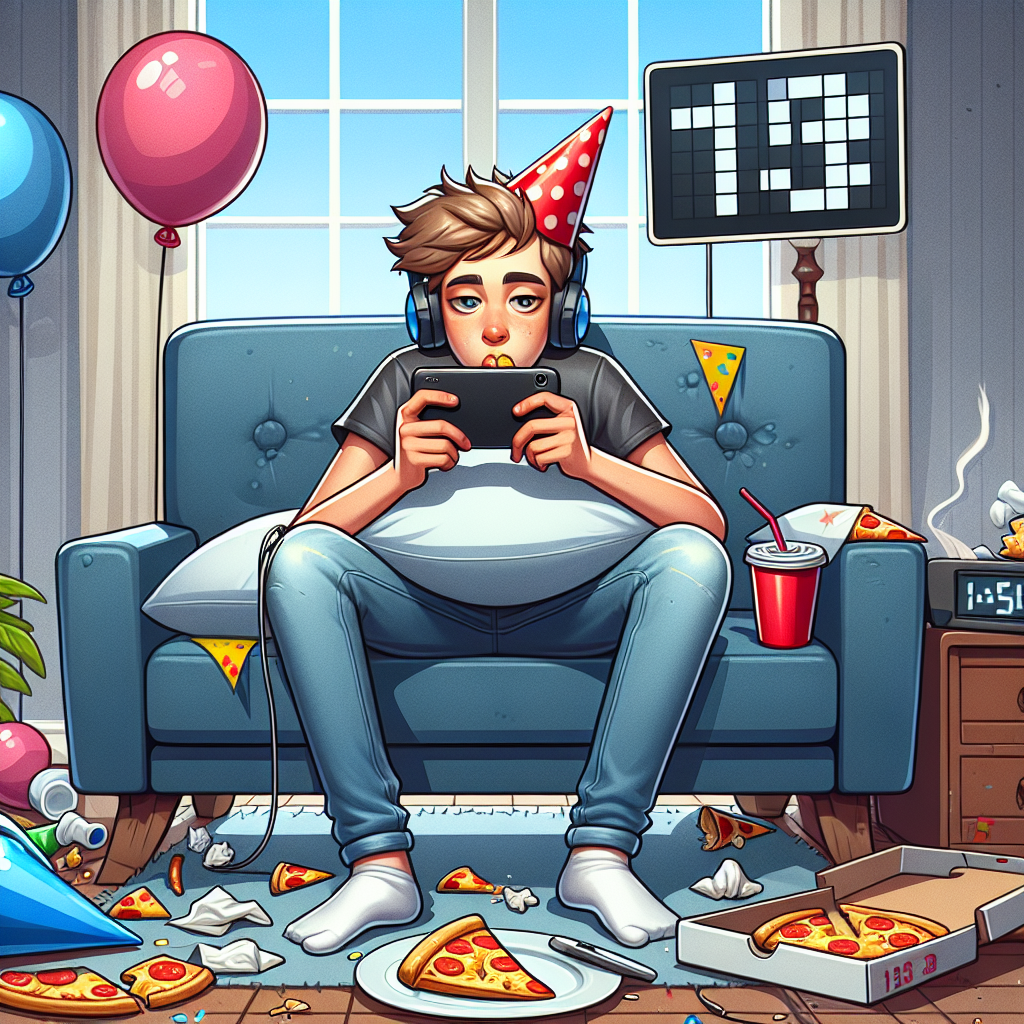 13, Teenage, On the sofa, Phone games, and Pizza Birthday Card