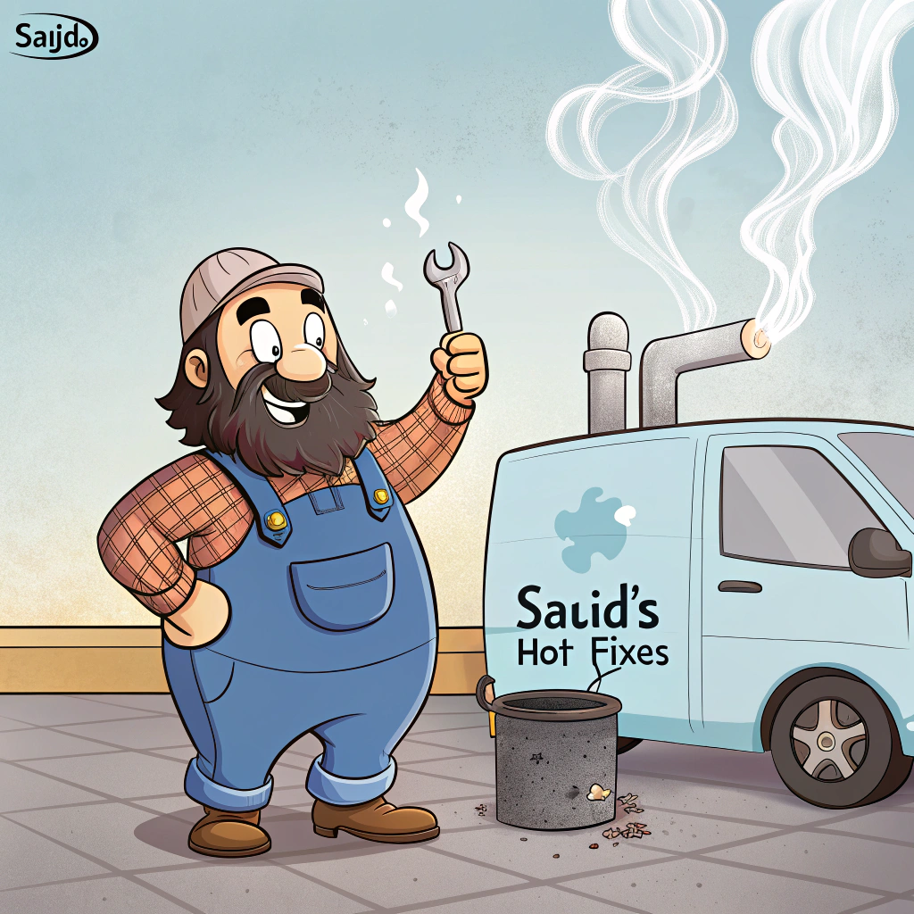 Gas boiler, Plumber, Light blue van, Overalls, Tools, Beard, Asian, and Birthday Card