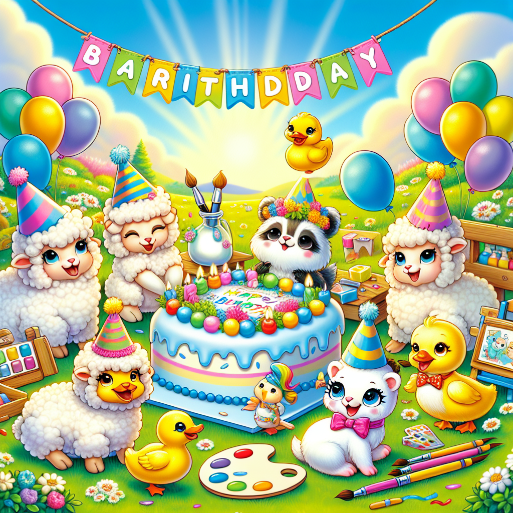 Sheep, Rubber ducks, Art, and Ferrets Birthday Card