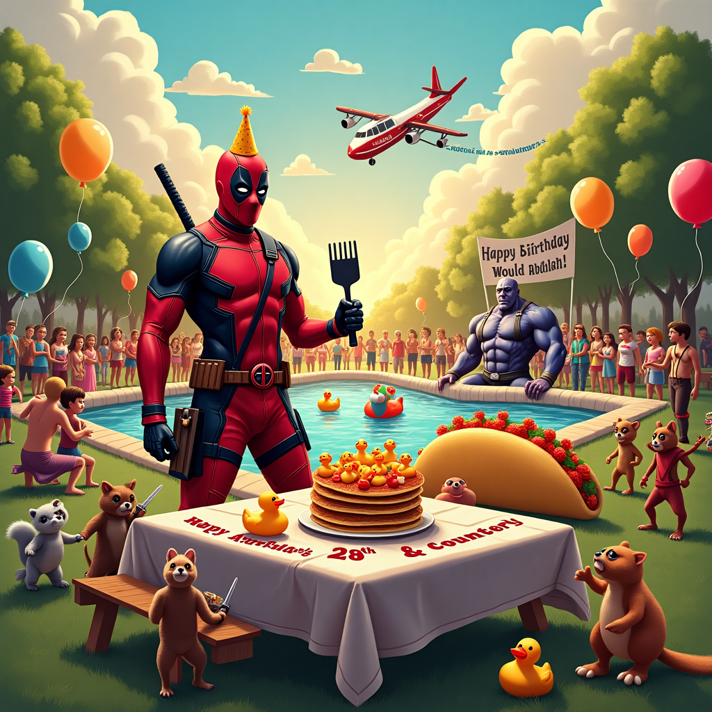 Deadpool at a Birthday Party Birthday Card
