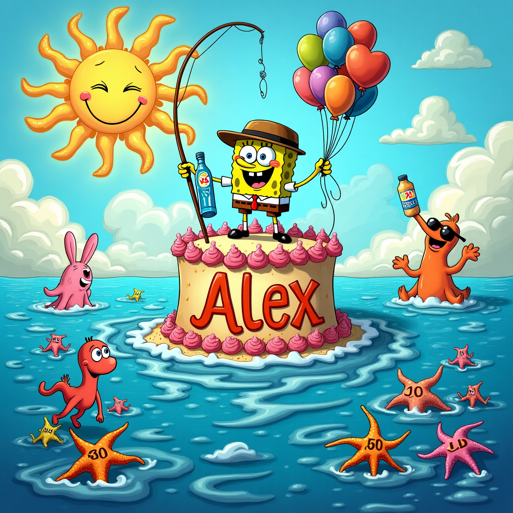 Spongebob, Fishing, and J20 bottled drink Birthday Card