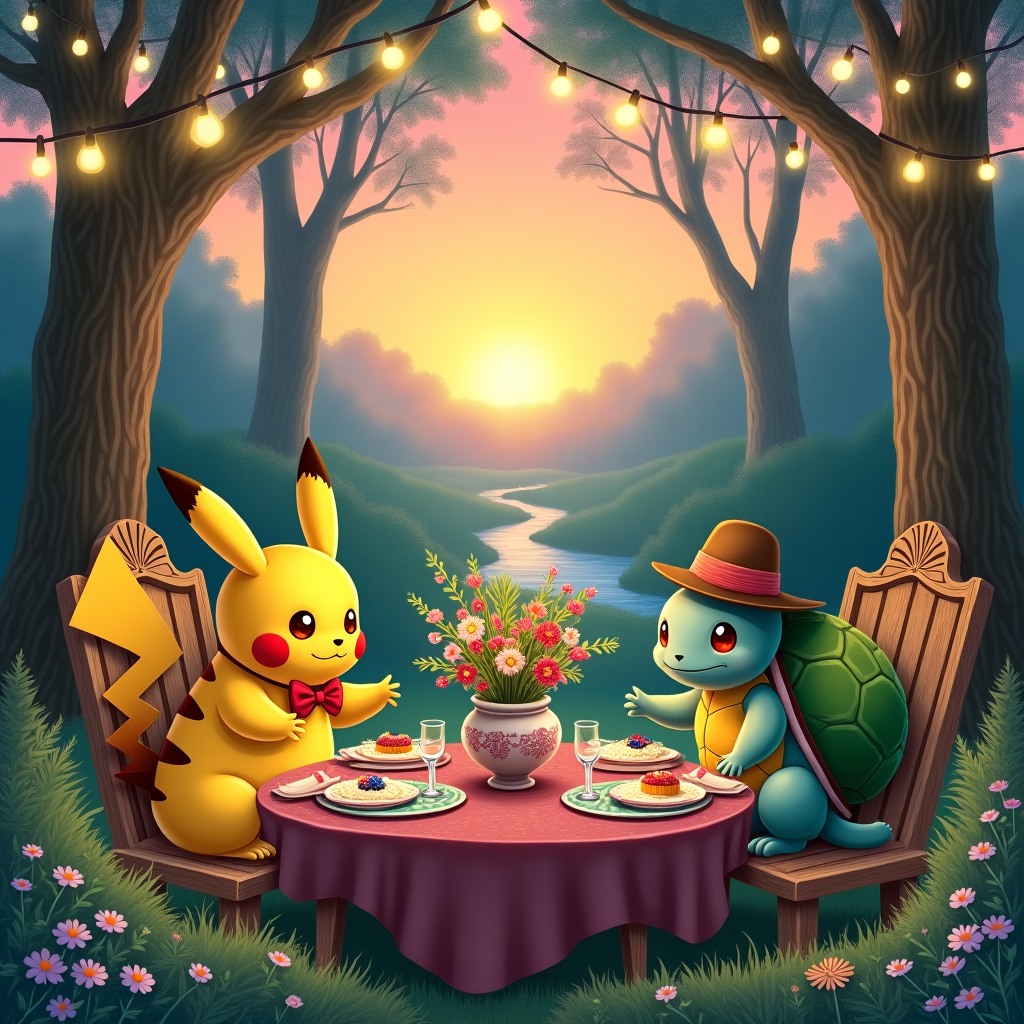 Pikachu and squirtle having dinner, and Valentines-day Card