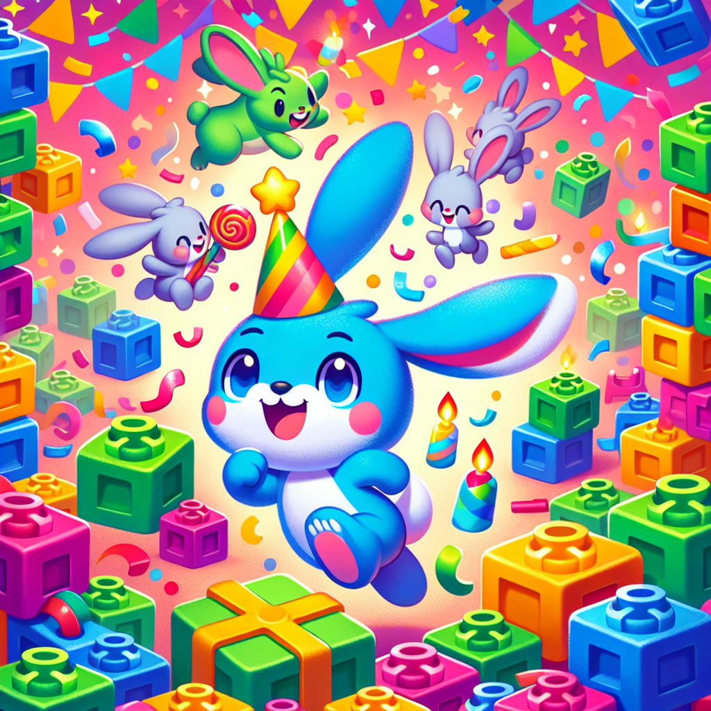 A delightful birthday illustration that depicts adorable rabbits orchestrating a birthday party. They are surrounded by a myriad of multicolored connectable toy blocks, building a lively scenery. Amidst the energetic chaos, a swift azure woodland creature dashes through with a festive party hat on, sharing a warm smile, reminiscent of familiar video game characters.
Generated with these themes: Cute rabbits, Lego, and Sonic the hedgehog.
Made with ❤️ by AI.