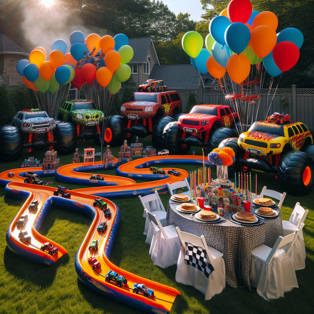 Monster trucks, hotwheels, balloons, pancakes and lollies Birthday Card