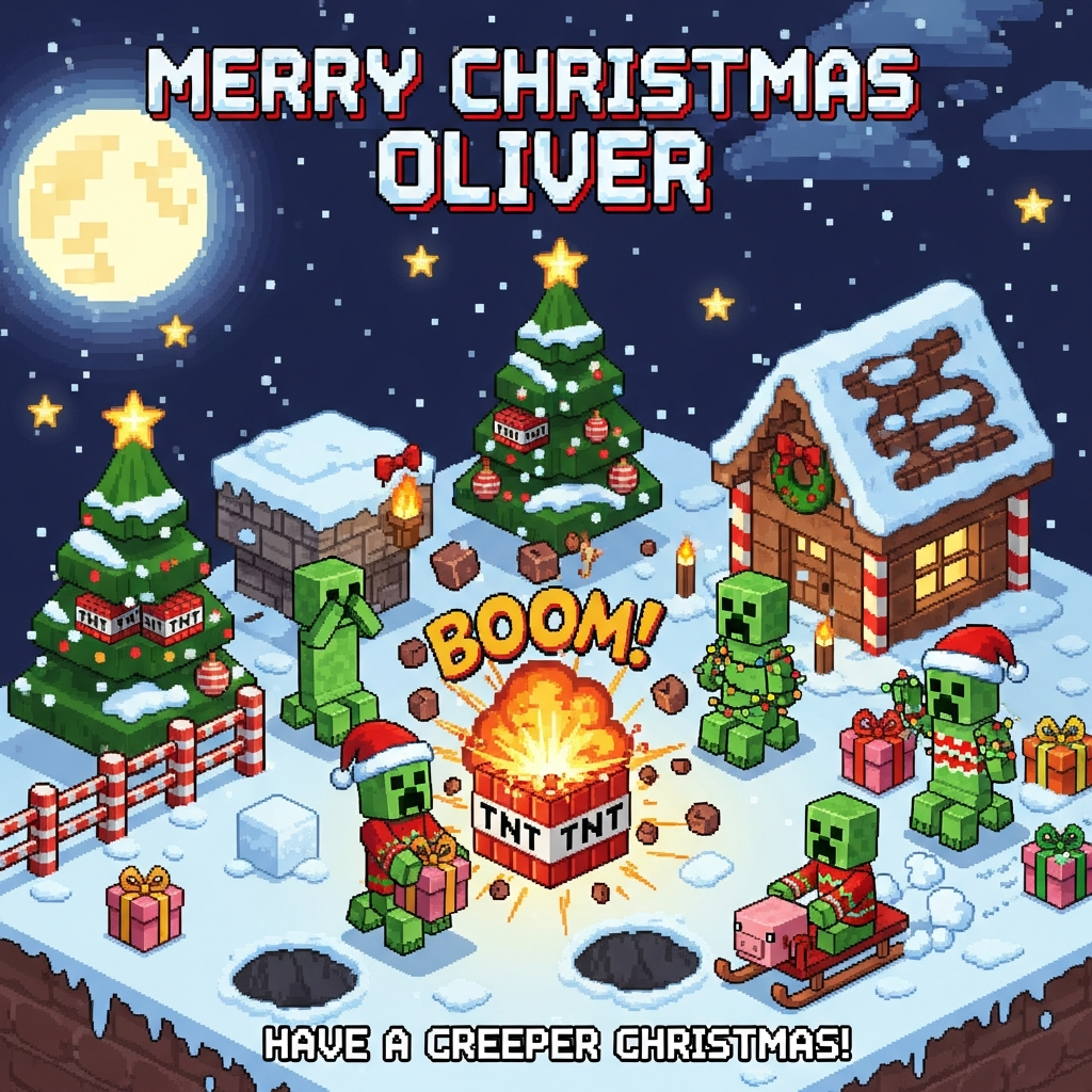 Minecraft, explosions, creepers, and Christmas Card