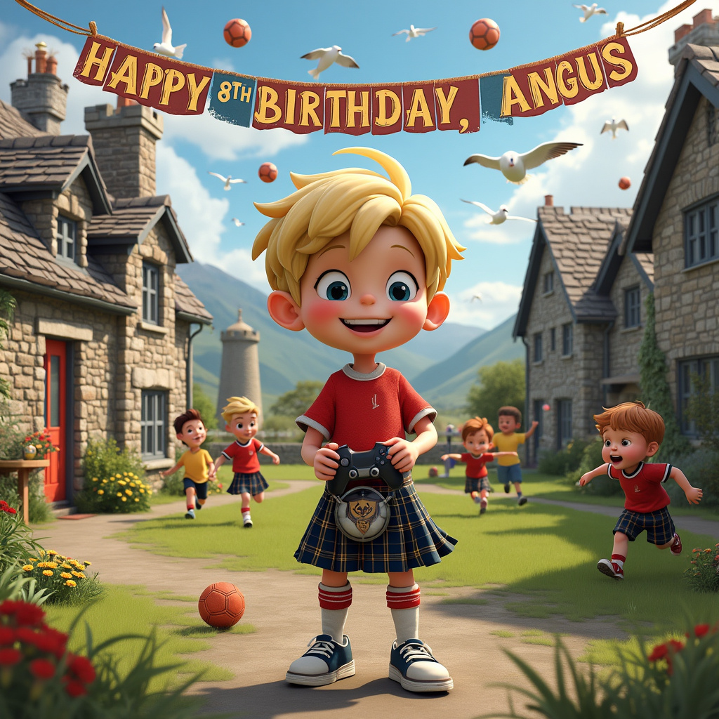 8 years old , Football , Scotland , Blonde boy , Gaming, and PlayStation 5 Birthday Card