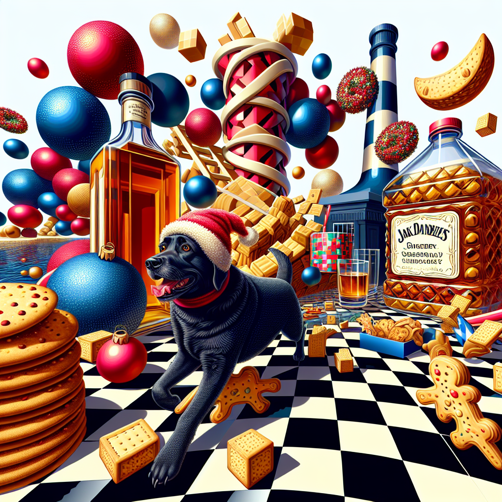 Running, swimming, black Labrador, whiskey, crisps, biscuits Christmas Card