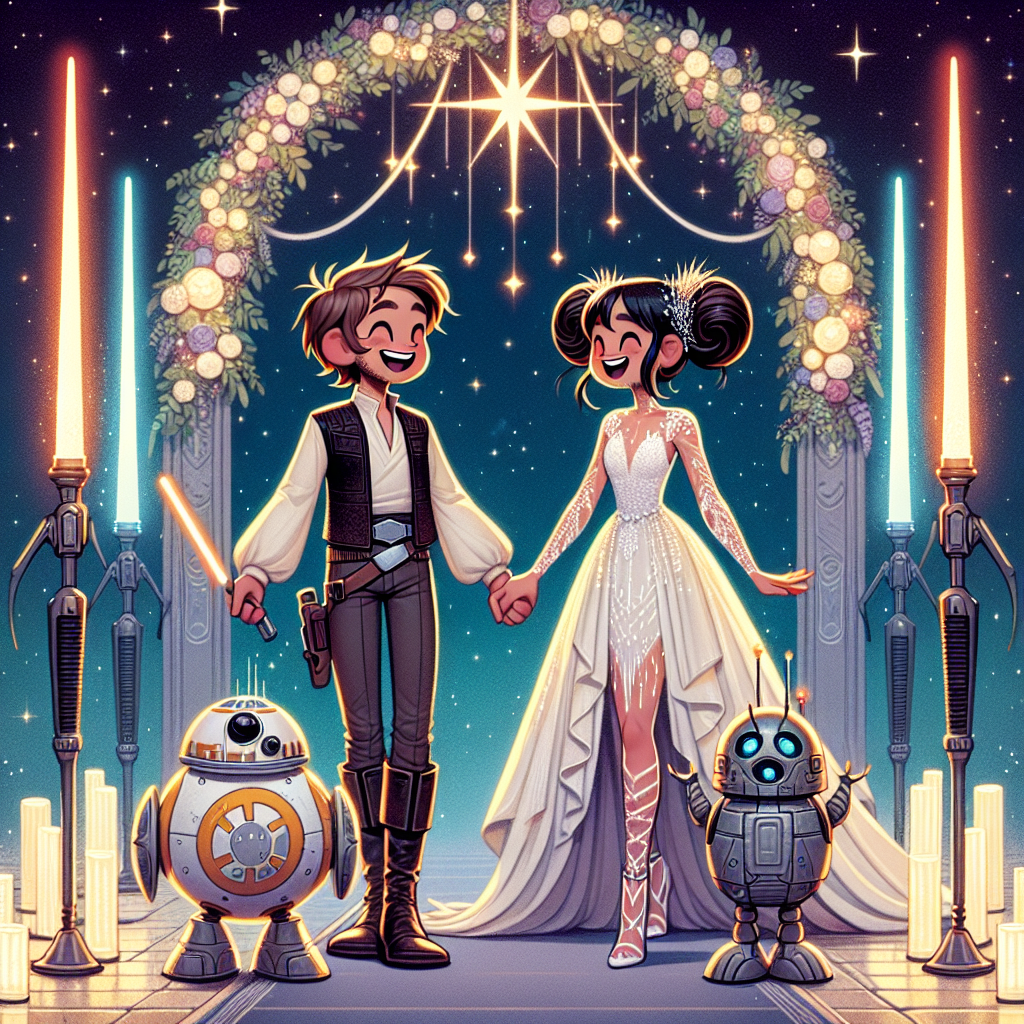 Wedding, Star wars, May the 4th, Light saber, Hans solo, Princess leia, R2D2, and BB8 Wedding Card