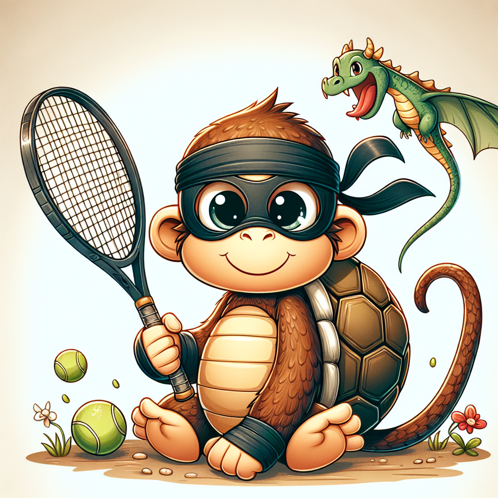 A joyful and whimsical cartoon to celebrate the arrival of a new baby, featuring a playful monkey wearing ninja eye gear and a robust tortoise shell for protection. The monkey has a firm grip on a tennis racket with one hand, while the other hand wields a sleek sword, signifying readiness for a playful adventure. Nestled in the distant background is a dragon drawn in a medieval-style with soft lines, lending a touch of mythical allure to the scene, making this image enchanting and celebratory.
Generated with these themes: Monkey wearing ninja eyewear and a tortoise shell, holding a tennis racket and sword and theres a medieval style dragon in the very distant background .
Made with ❤️ by AI.