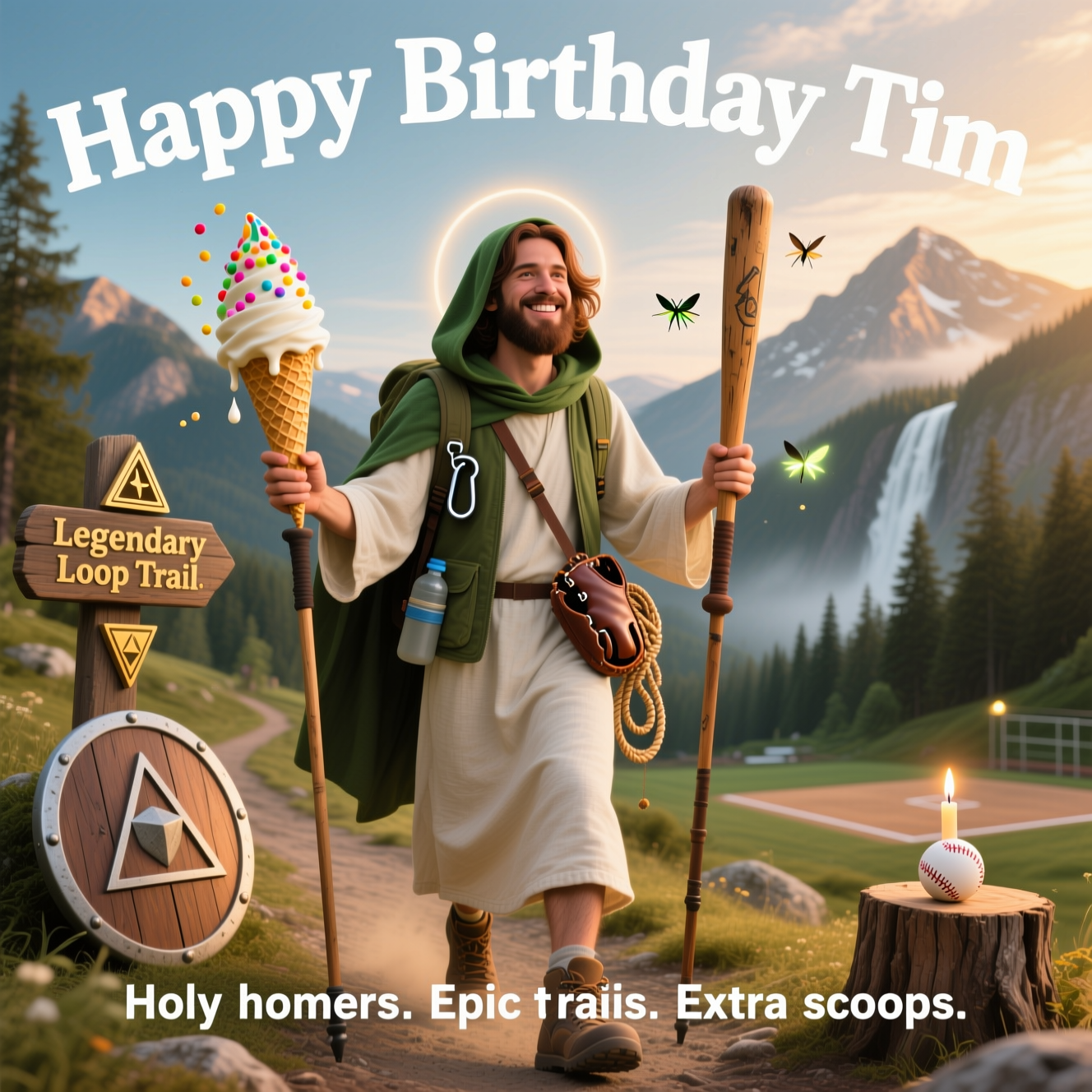 Baseball, Ice cream, Jesus, Hiking, Zelda, and Birthday Card