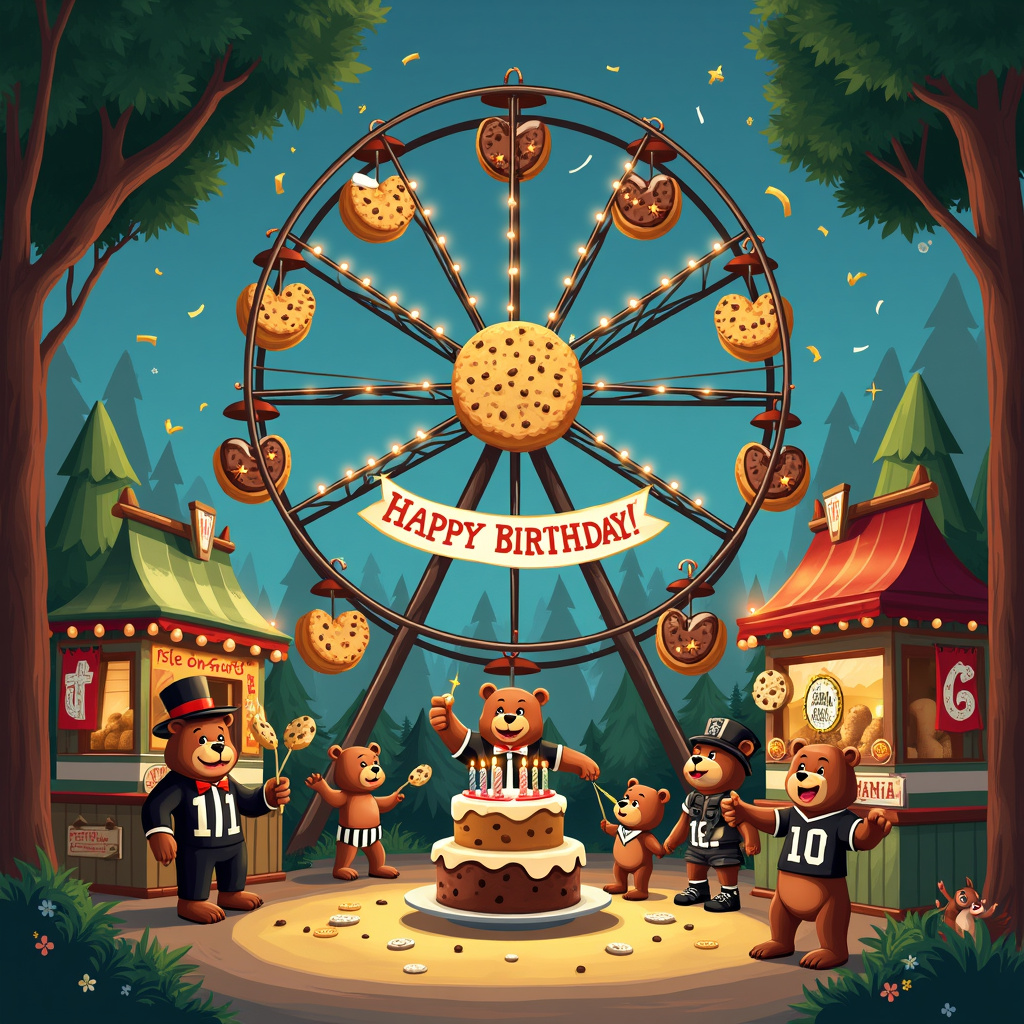 Bears, Las Vegas Raiders, and Cookies Birthday Card