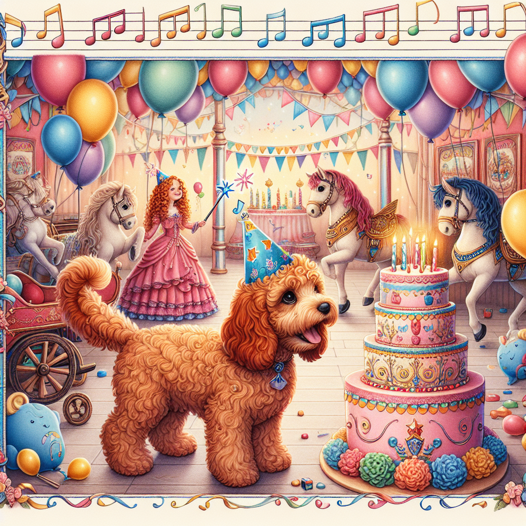 An endearing illustration showcases a carnival-like birthday party. The scene focuses on a charming ginger cavapoo, its tail enthusiastically wagging amidst an array of vibrant balloons and festive decor. A curly-haired Caucasian girl projects immense happiness, brandishing a wand while sporting a wizard-themed birthday hat. Mystical horses prance along the borders of the illustration, imparting a fantastical touch. Delicate music notes, representing a lively pop melody, playfully drift around the party. In a corner, an intricately adorned cake inspired by a popular online building game awaits its moment of glory in the birthday merriment.
Generated with these themes: Ginger cavapoo, Girl with blonde curly hair, Birthday, Harry potter, Horses, Taylor swift, and Roblox.
Made with ❤️ by AI.