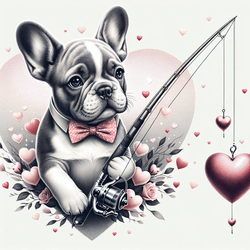 Grey and white french bulldog, Fishing, Love, and Wedding Valentines-day Card