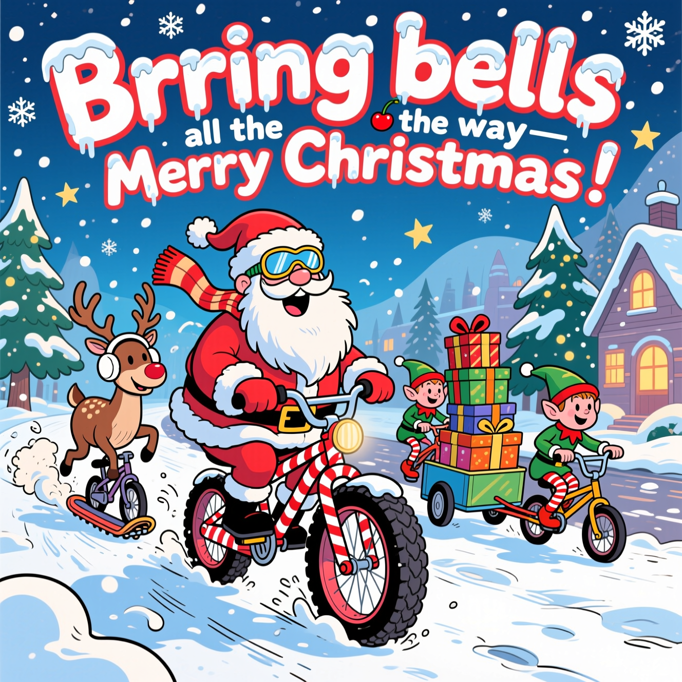 Bicycles, riding in the snow, and Christmas Card