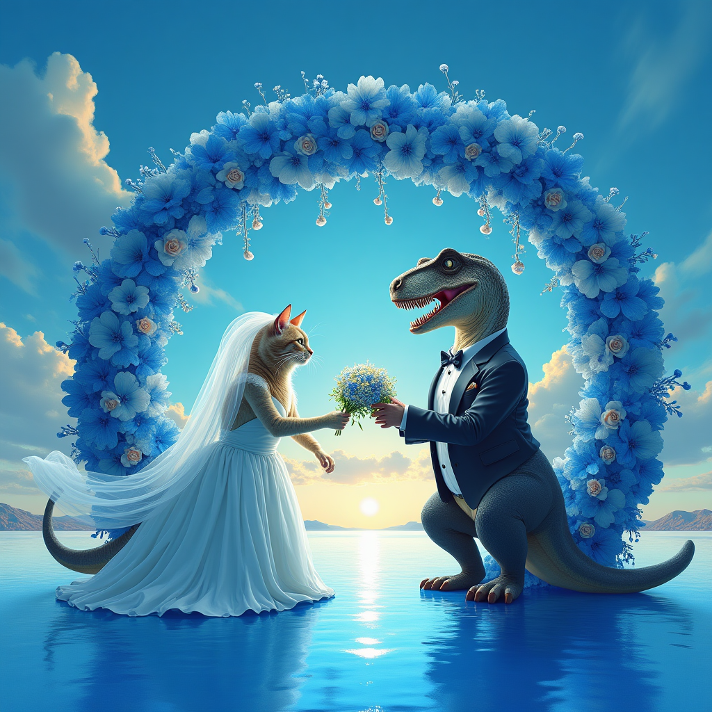Blue, flower, dinosaur, cat, , and Wedding Card