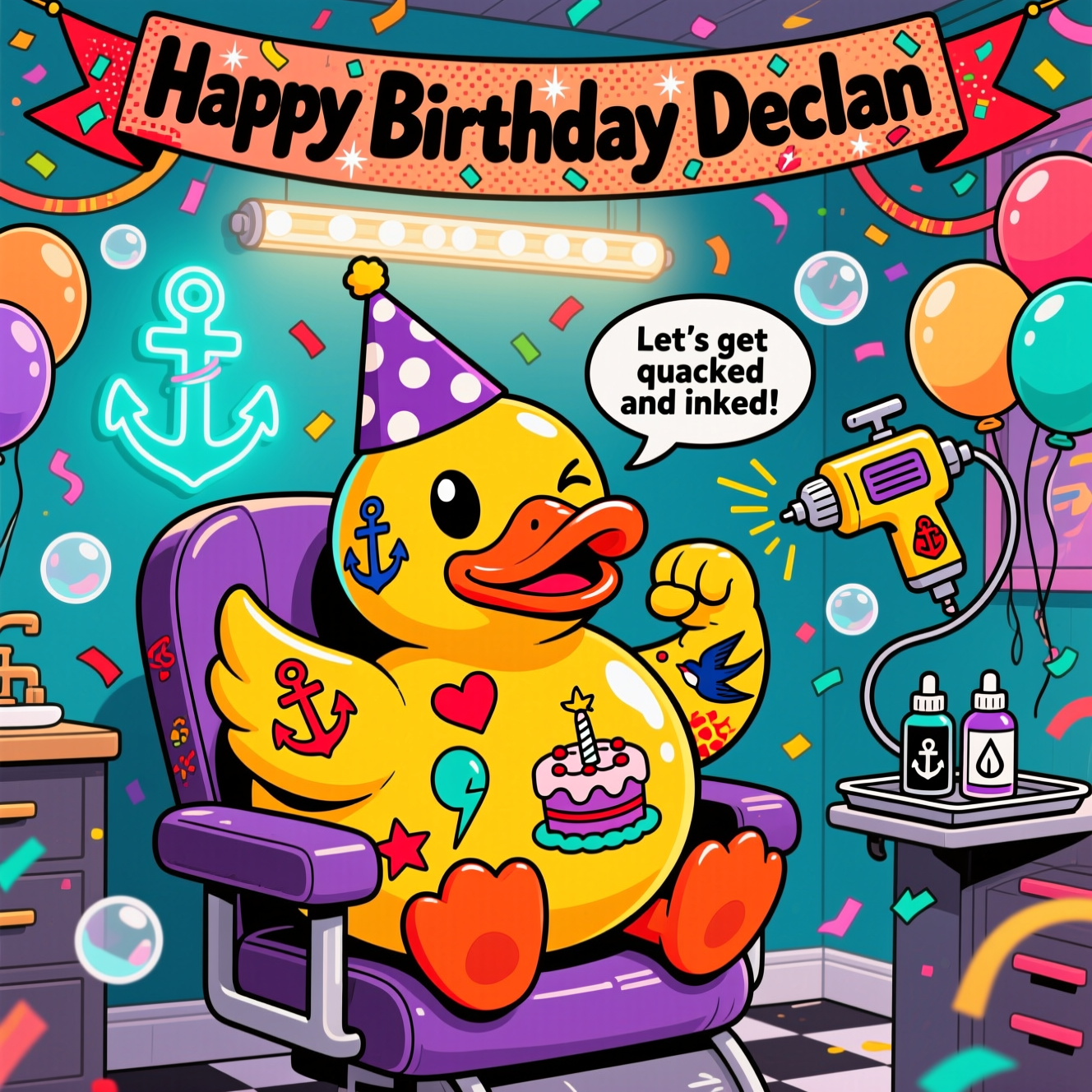 Rubber duck, tattoo , and Birthday Card