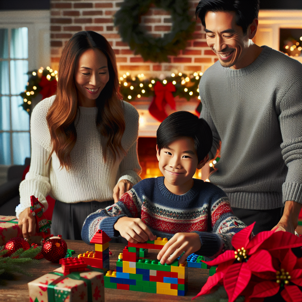 Familly 2 plus 1 boy , and Lego Christmas Card