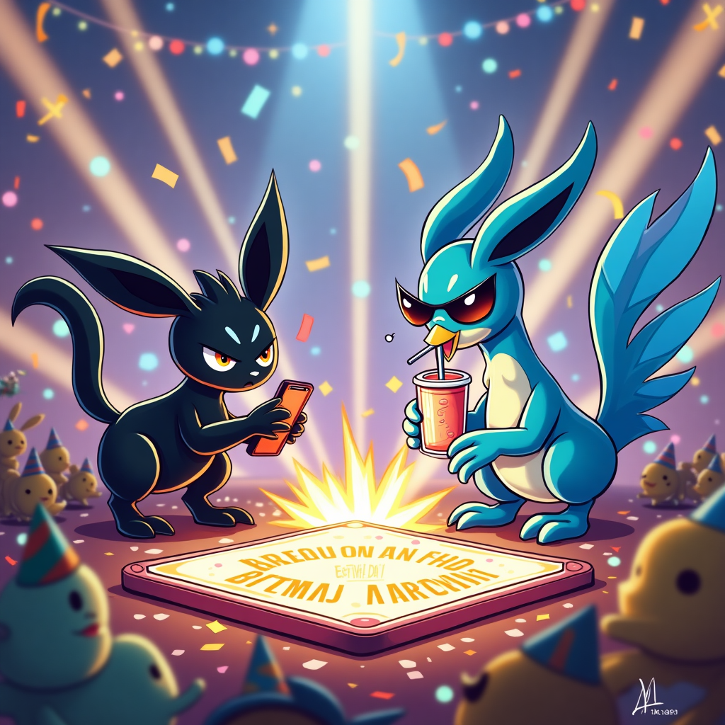 Pokemon TCG card game phone app with umbreon battling articuno Birthday Card