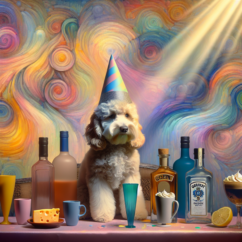 Cockapoo, Theatre , Gin, Coffee, and Cheese Birthday Card