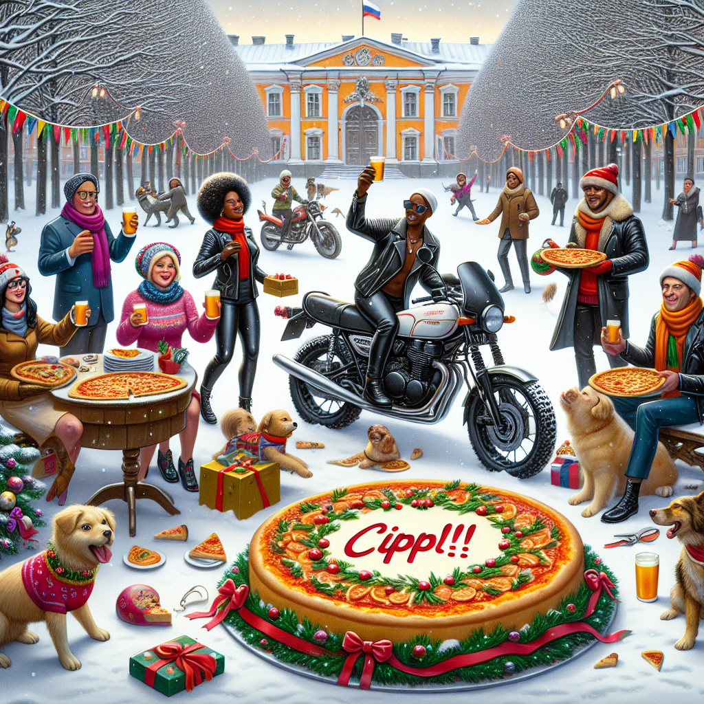 Motorbike, Rhythmic gymnastics, Russia, Pizza, Dog , and Cheesecake Christmas Card