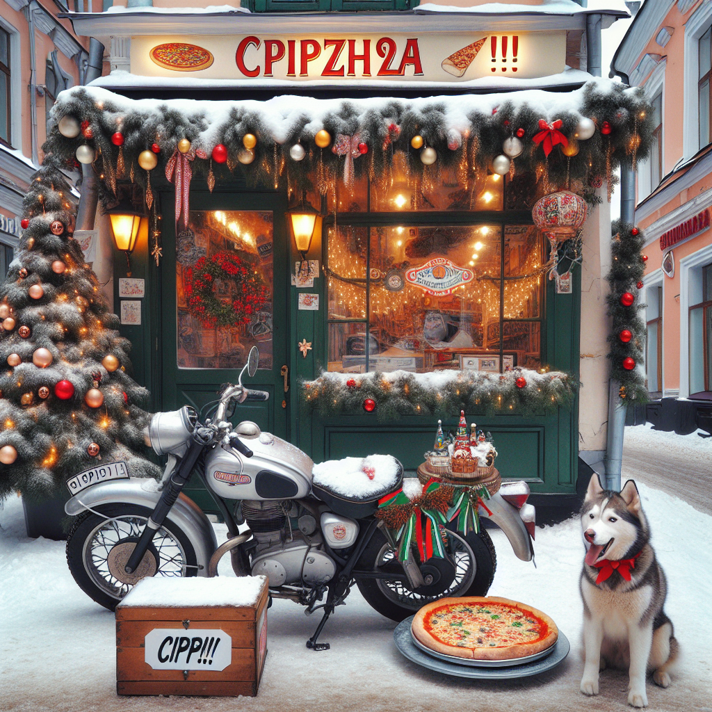 Motorbike, Rhythmic gymnastics, Russia, Pizza, Dog , and Cheesecake Christmas Card