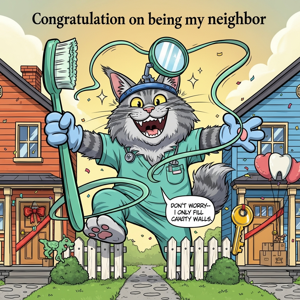 Maine coon grey cat, Dentistry, NEW HOUSE, and Congratulations Card