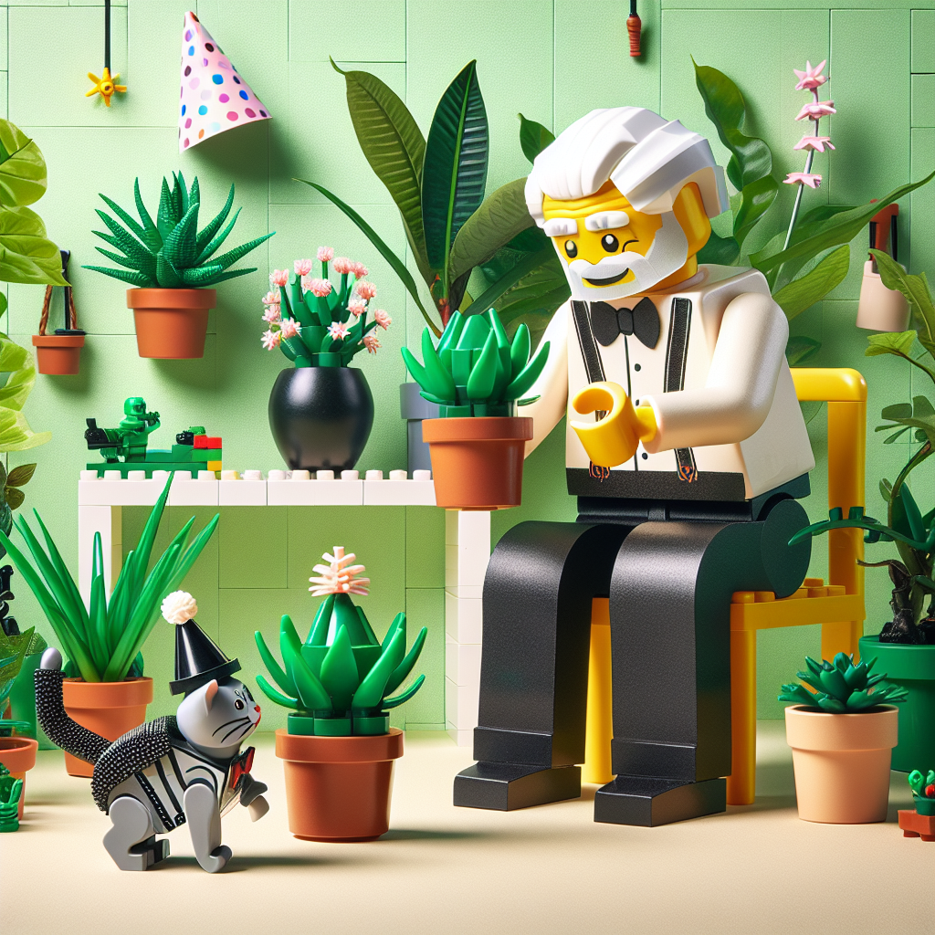 Grandad, Plants, Tuxedo Cat, and Lego Birthday Card