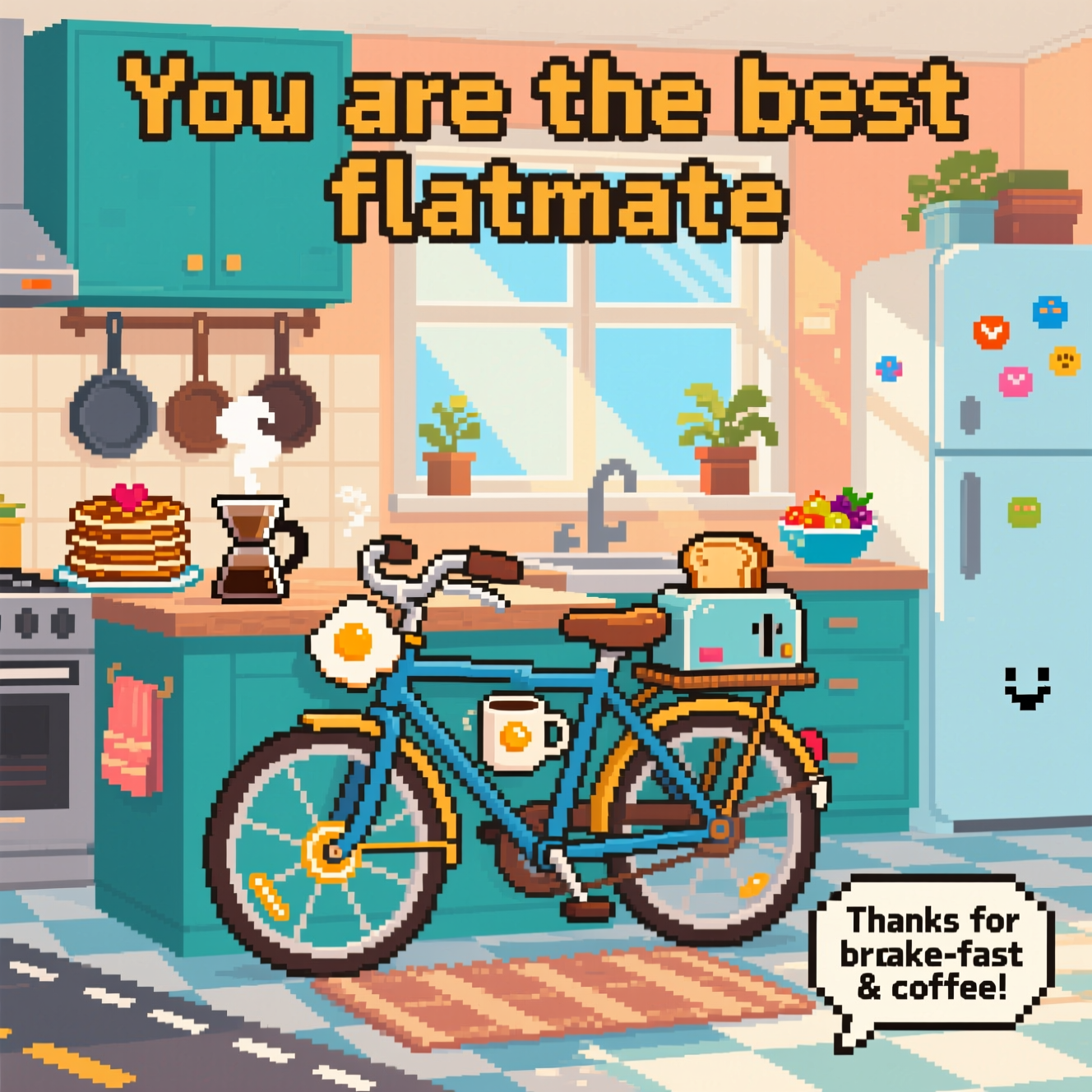 Breakfast, Coffee, Biking, Interior, and Thank-you Card