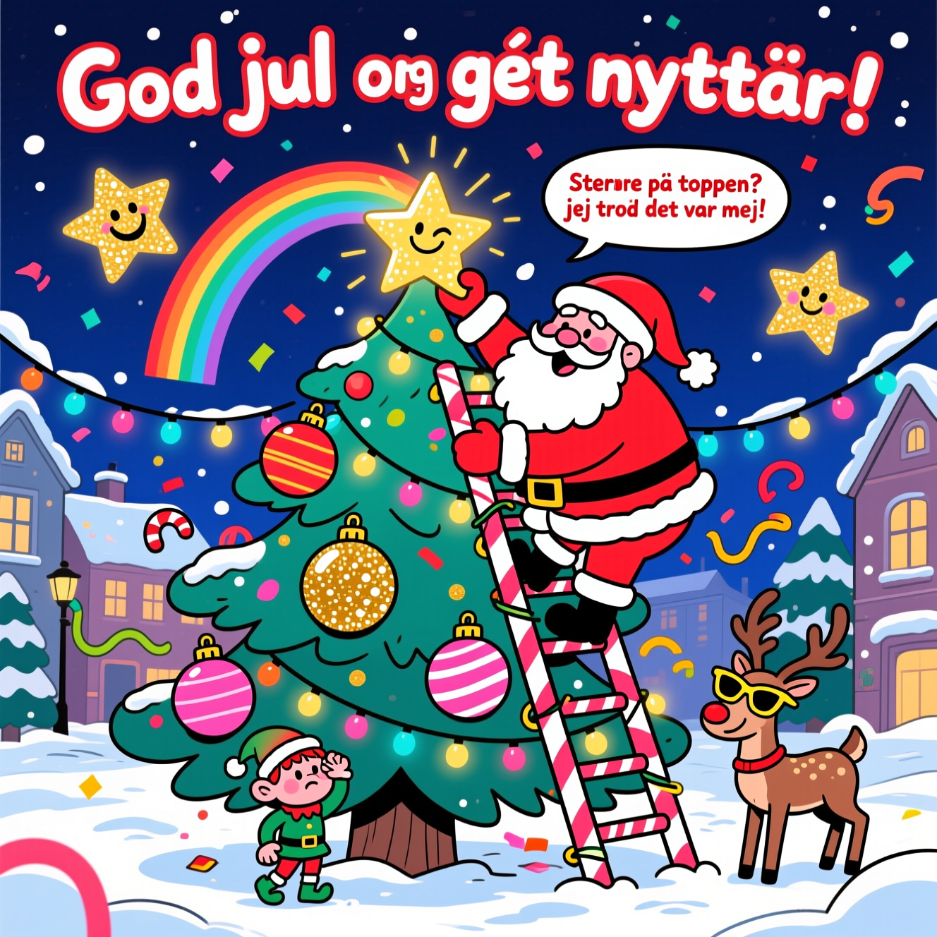 Santa, stars, Christmas tree , and Christmas Card